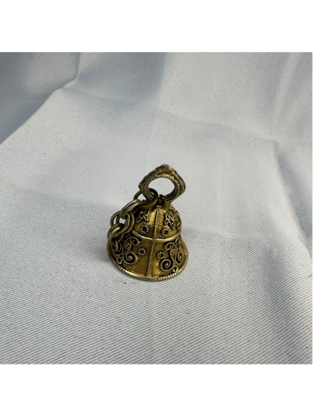 Vintage ART Signed Gold Tone Filigree Bell Pendant Charm Ornate Detail